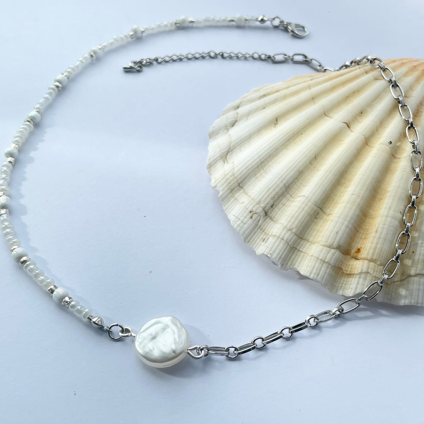 Silver Pearl Half and Half Choker Necklace