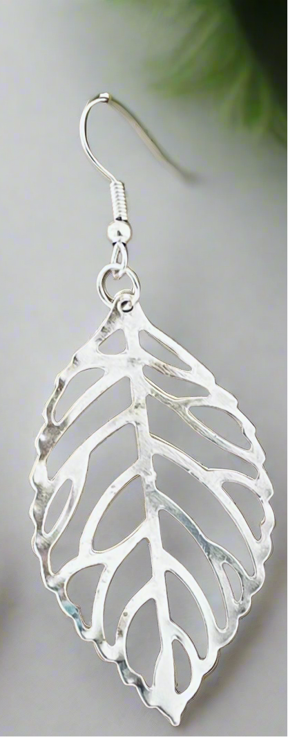 Large Silver Leaf Earrings