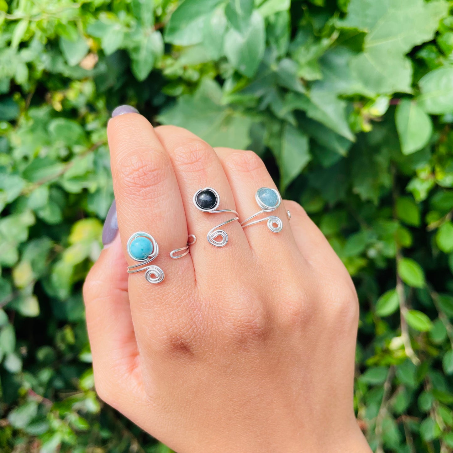 Wire wrapped adjustable crystal rings