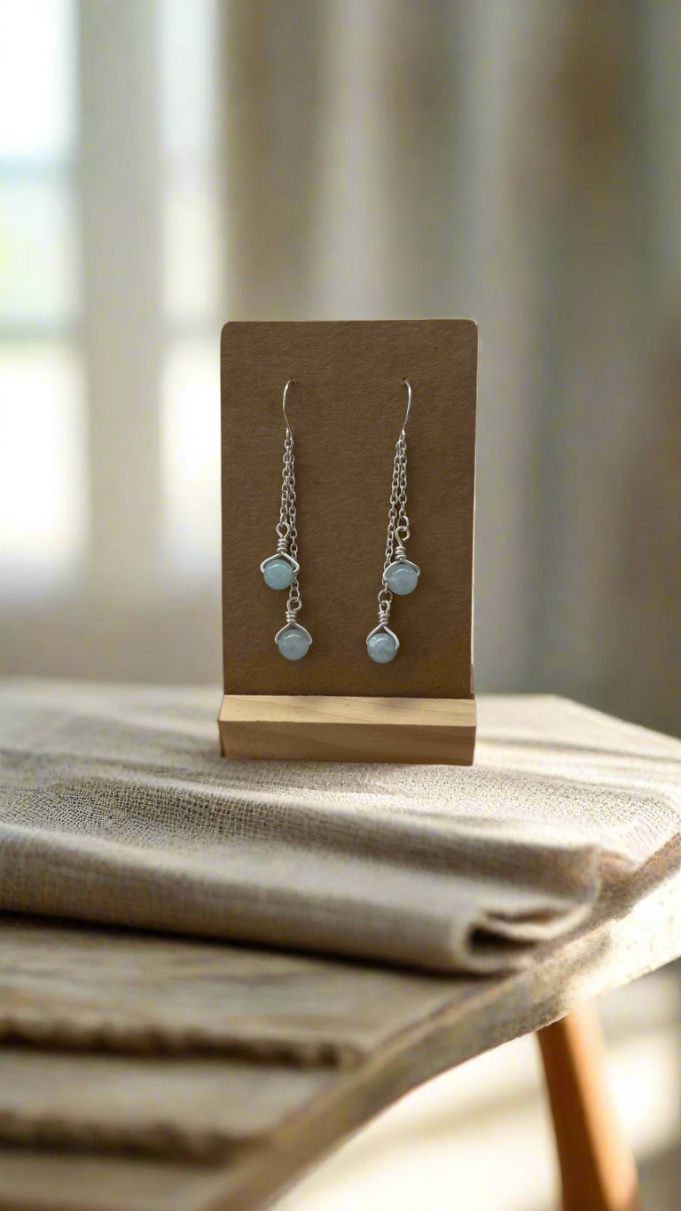 Aquamarine Crystal dangle drop Earrings