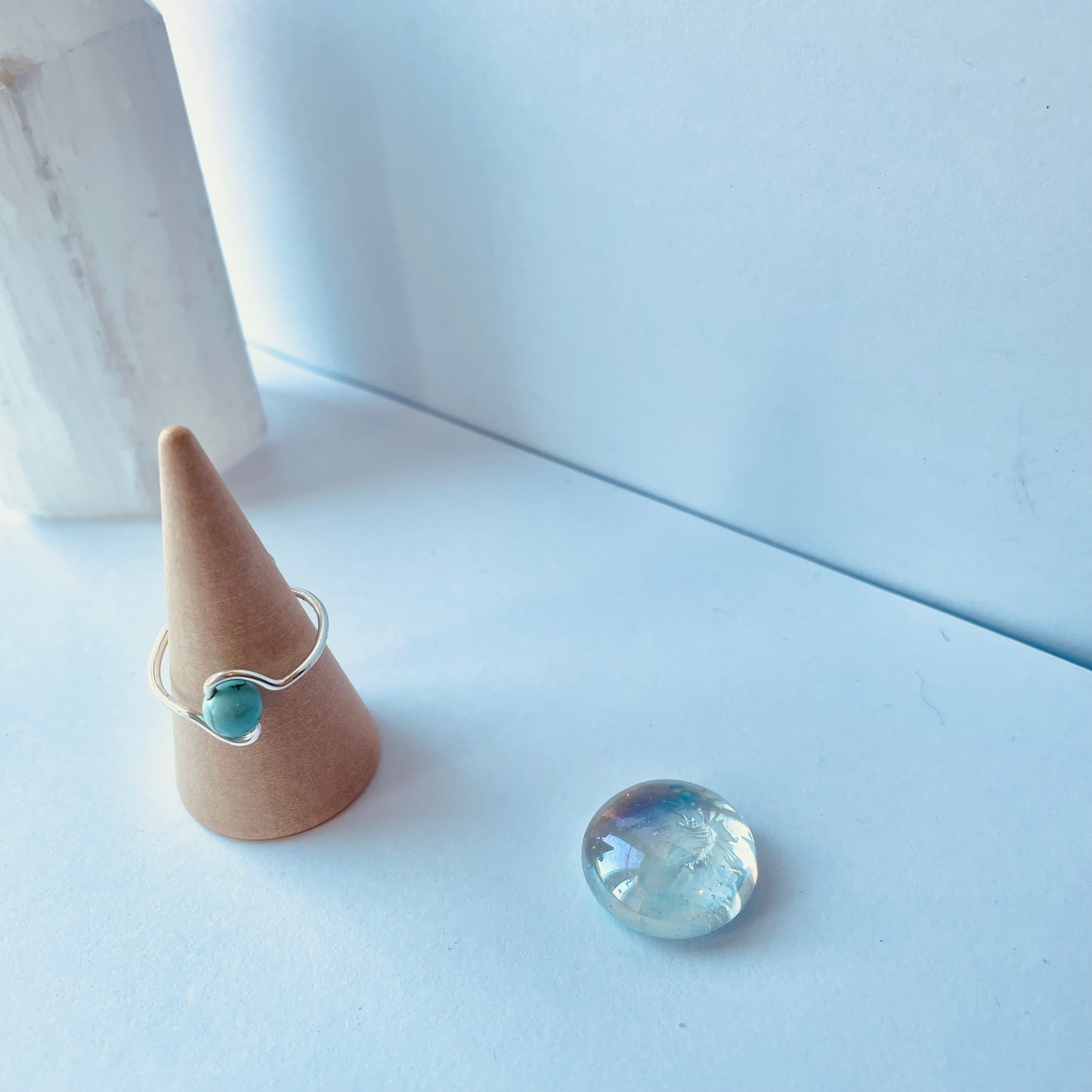 Wire wrapped adjustable Blue Turquoise Ring