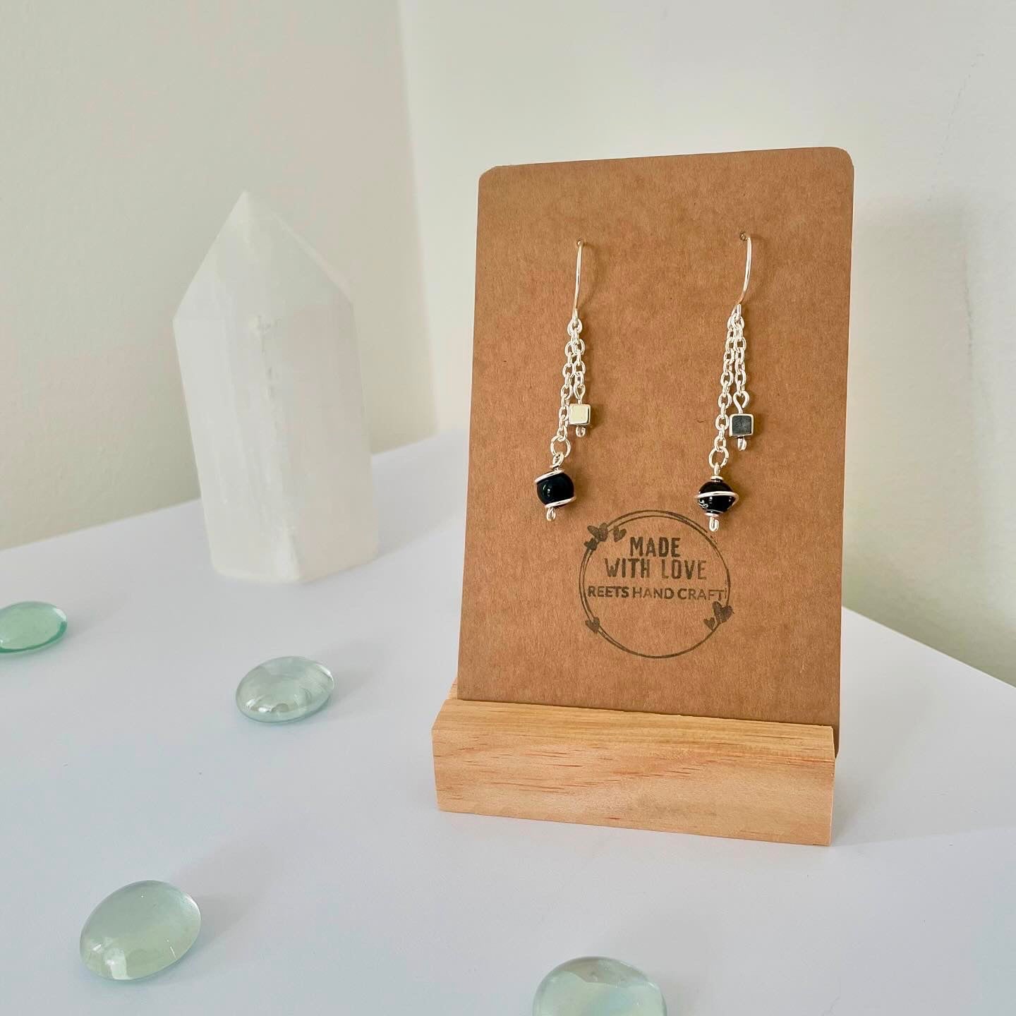 Silver dainty dangle wire wrapped earrings