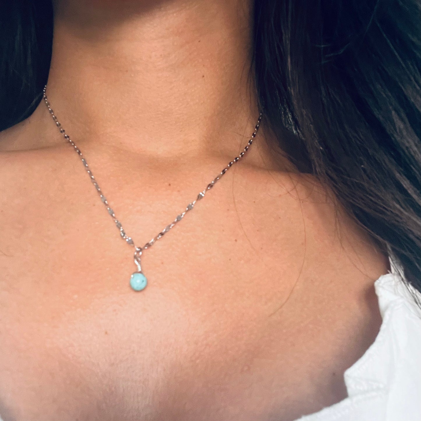 Silver Dainty healing blue turquoise crystal necklace
