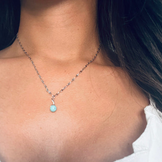 Silver Dainty healing blue turquoise crystal necklace