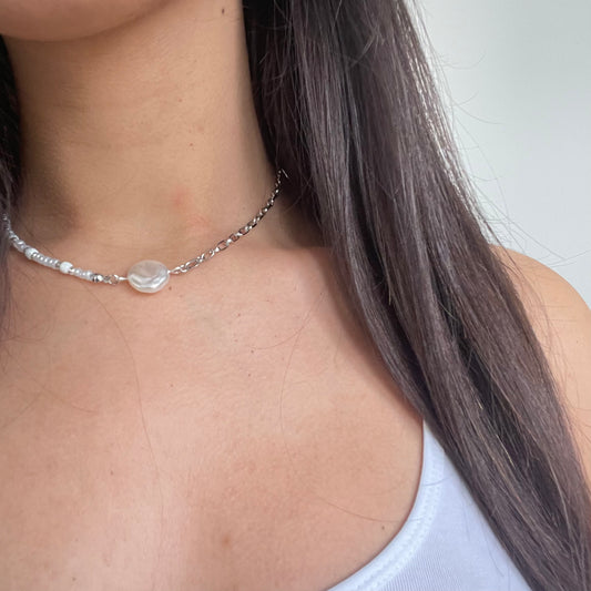 Silver Pearl Half and Half Choker Necklace