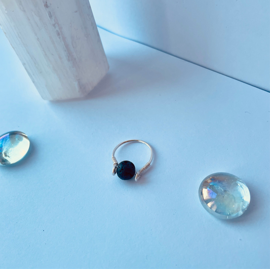 Wire wrapped Black Lava stone Ring