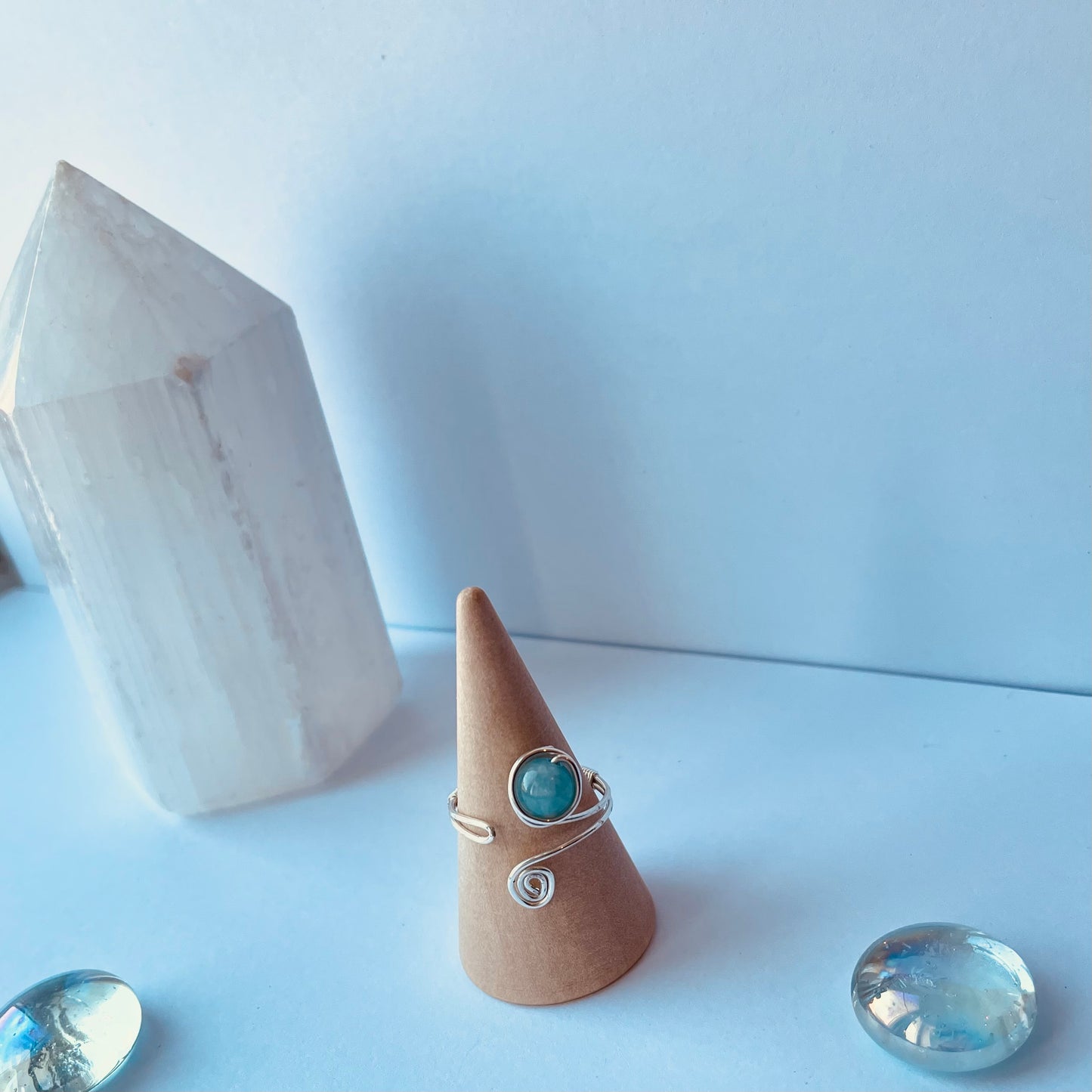 Argentium silver wire wrapped crystal rings