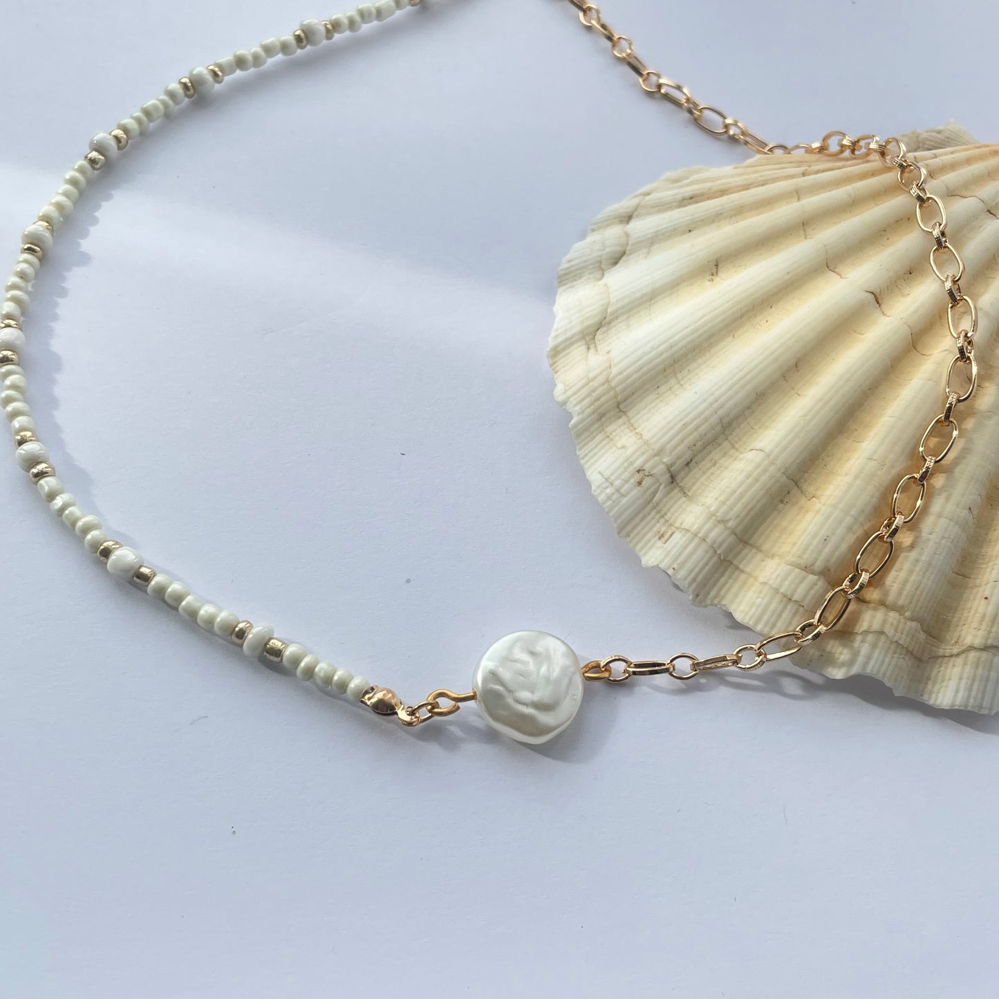 Gold Pearl Half and Half Choker Necklace