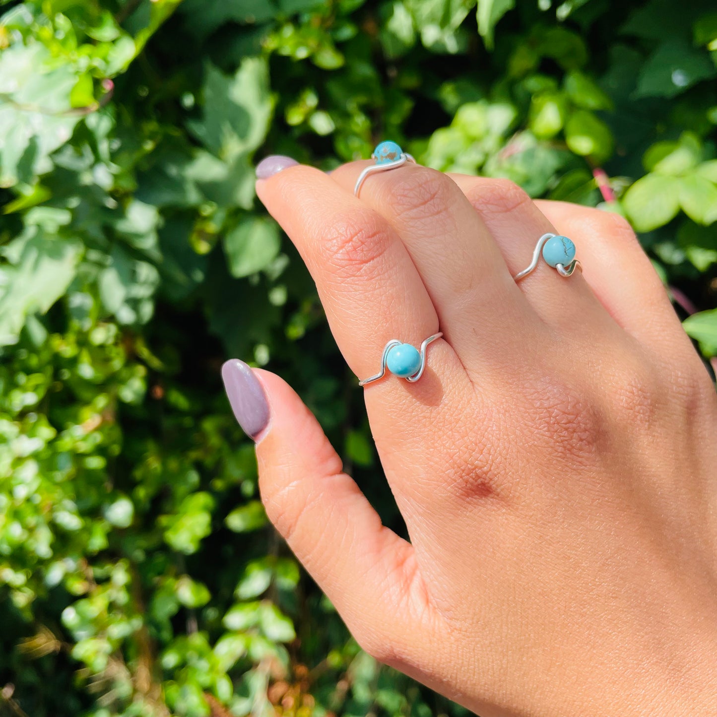 Wire wrapped adjustable Blue Turquoise Ring