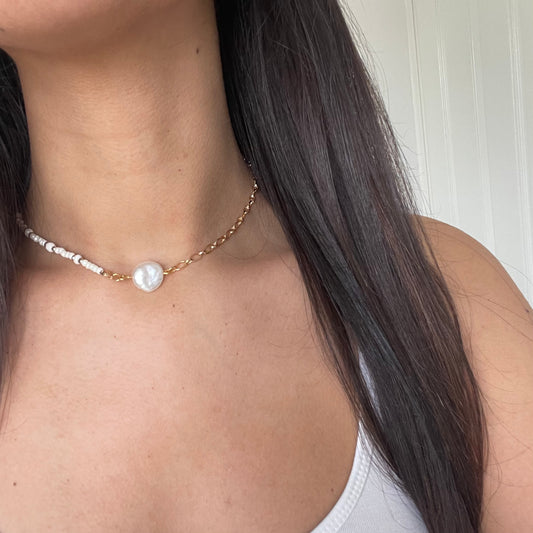 Gold Pearl Half and Half Choker Necklace