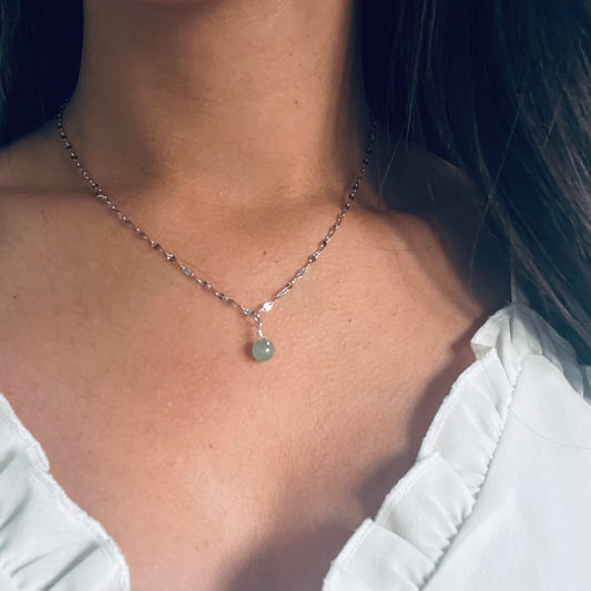 Silver Dainty healing Green Aventurine crystal necklace