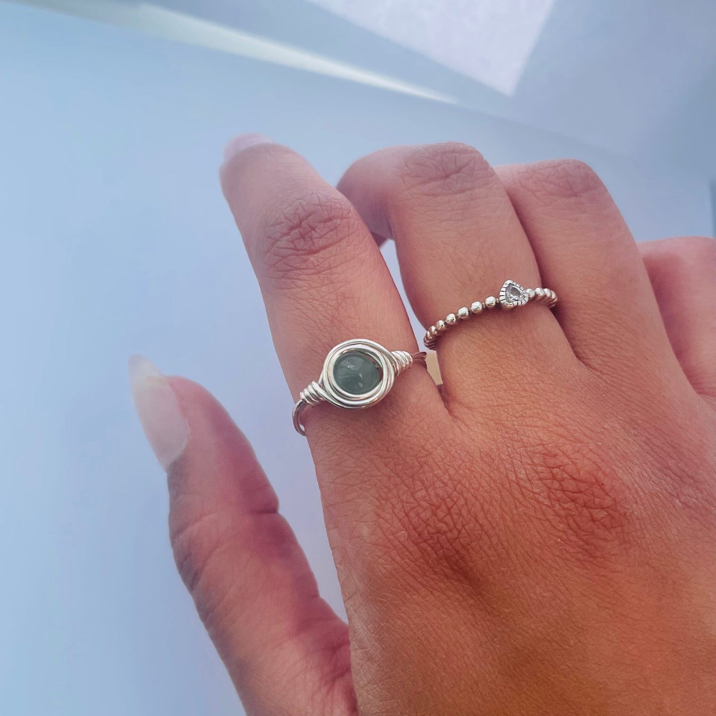 Wire wrapped Green aventurine ring