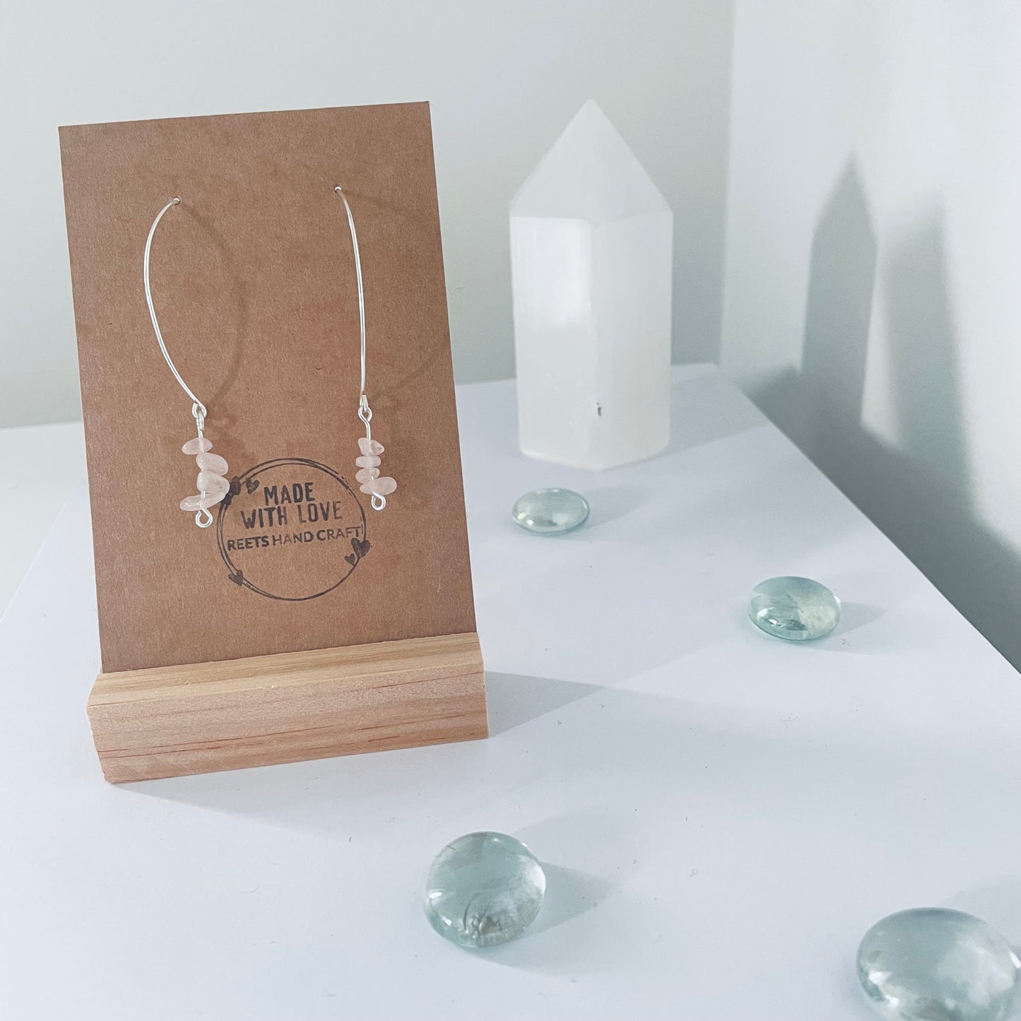Abstract Crystal earrings - Rose quartz