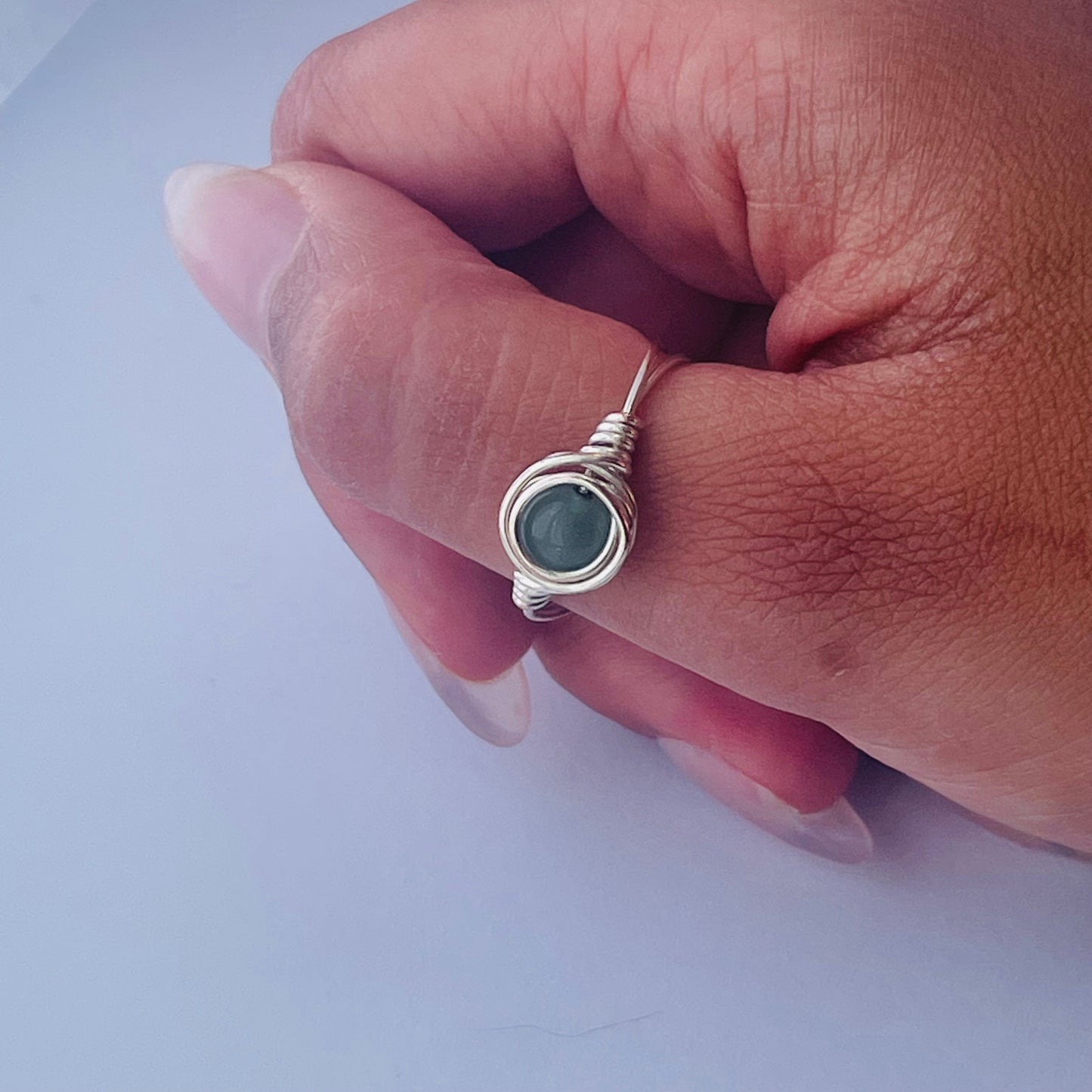 Wire wrapped Green aventurine ring