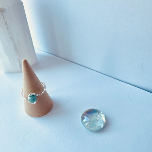 Wire wrapped adjustable Blue Turquoise Ring