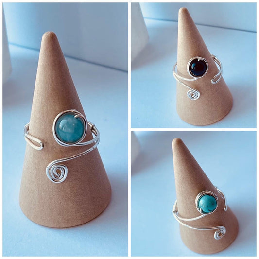 Argentium silver wire wrapped crystal rings